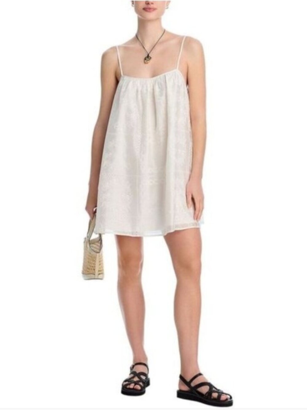 Aqua Swim Cover-Up Slip Dress with Embroidered Detail New Eggshell White